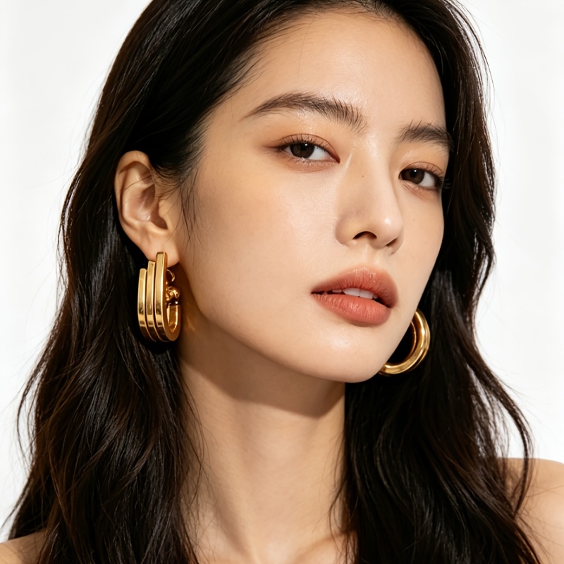 Women's Asymmetrical Oval Drop Earrings with High-Low Design